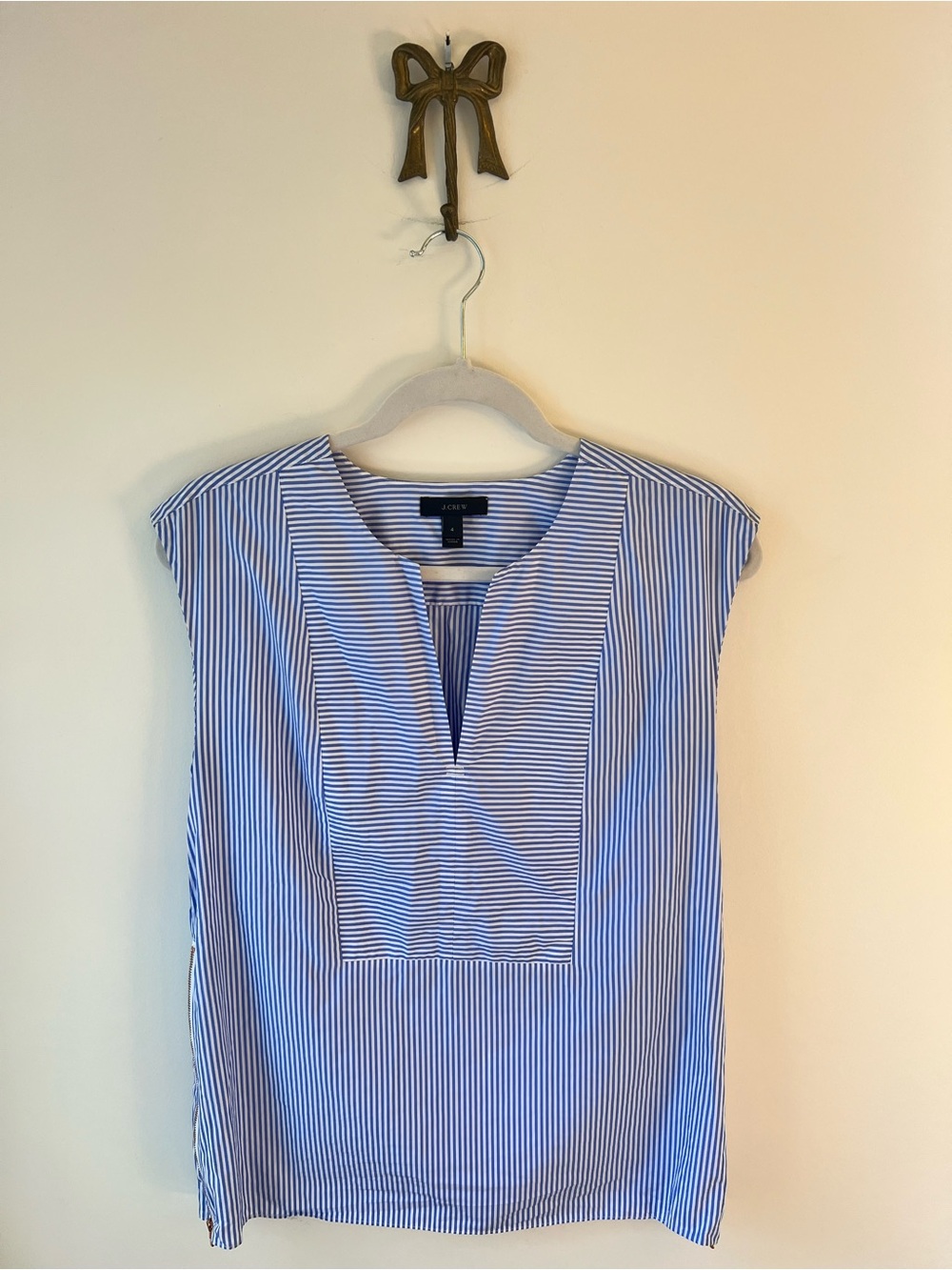 J.Crew Side Zip Striped Top Blue White Sleeveless Women’s Size 4 Coastal B8760